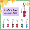 12Pcs 6 Colors Glass Round Bead Pendant Stitch Markers HJEW-NB00020-2