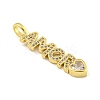 Word AMOR Rack Plating Brass Micro Pave Clear Cubic Zirconia Pendants KK-Z053-11G-01-2