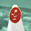 Oval with Rose Pattern 304 Stainless Steel Enamel Finger Rings for Women RJEW-G355-10G-02-3