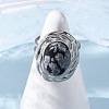 Oval Natural Snowflake Obsidian Finger Rings RJEW-M063-01P-17-2