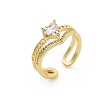 Rack Plating Brass Micro Pave Clear Cubic Zirconia Open Cuff Finger Rings for Women RJEW-M028-97G-4