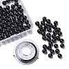 100Pcs 8mm Natural Black Stone(Natural Black Glass) Round Beads DIY-LS0002-15-1