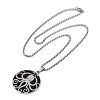 201 Stainless Steel Black Enamel Flat Round with Octopus Pendant Necklaces NJEW-K283-31P-3