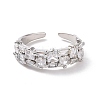Rectangle Cubic Zirconia Open Cuff Ring RJEW-P035-07G-01-2
