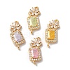 Brass Pave Clear Cubic Zirconia Flower Rectangle Links Connector Charms KK-C062-022G-1