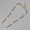 Christmas Theme Glass & Imitation Pearl & Brass LOVE Bicone Beaded Necklaces GF3195-10-1