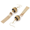 Glass Seed Beads & Brass Tassel Dangle Earrings EJEW-MZ00289-4