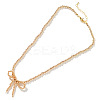 Glass Bowknot Pendant Necklace with Golden Brass Chains for Women YR7395-1-1