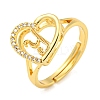 Heart with Letter Rack Plating Brass Micro Pave Cubic Zirconia Adjustable Rings for Women RJEW-I105-06G-Y-1