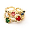 Colorful Glass Open Cuff Ring with Cubic Zirconia KK-H439-05G-2