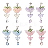 Flower with Butterfly Glass & Acrylic Dangle Stud Earrings EJEW-TA00788-2