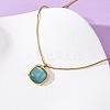304 Stainless Steel & Dark Turquoise Cat Eye Square Pendant Round Snake Chain Necklaces for Women NJEW-K255-47G-3
