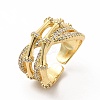Clear Cubic Zirconia Bamboo Criss Cross Open Cuff Ring KK-A180-45G-3