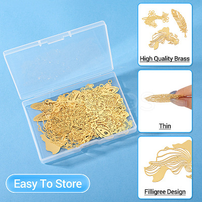 14Pcs 7 Styles Brass Filigree Big Pendants KKC-TA0001-06-1