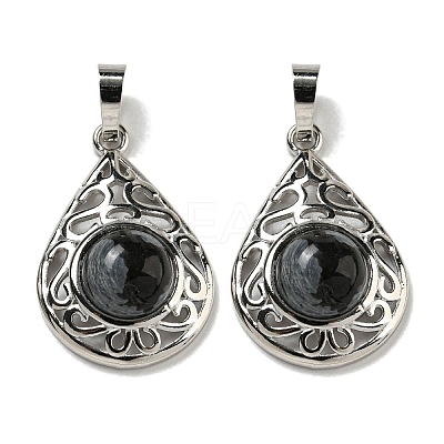 Natural Black Silk Stone Pendants G-Q158-05P-11-1