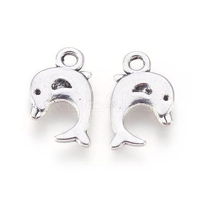 Dolphin Tibetan Style Alloy Pendants TIBEP-N008-25AS-RS-1