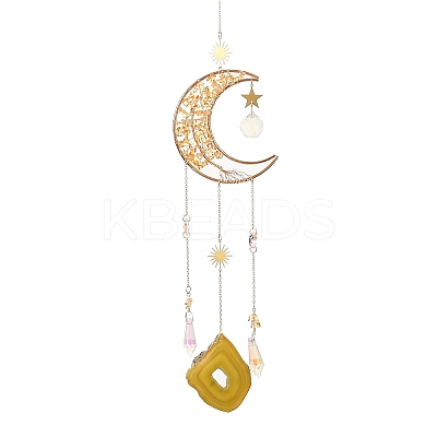Wire Wrapped Natural Yellow Quartz Moon with Tree of Life Pendant Decorations HJEW-K046-07G-02-1
