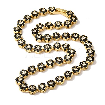 Rack Plating Brass Pave Cubic Zirconia Flower Link Necklaces for Women NJEW-B108-01G-04-1