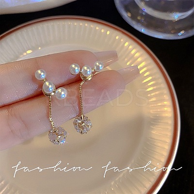 Flower Stainless Steel & Imitation Pearl Stud Dangle Earrings for Women VE3323-2-1