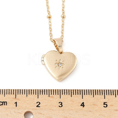 304 Stainless Steel Pave Clear Cubic Zirconia Heart Locket Pendant Necklaces for Women NJEW-Z077-01G-1