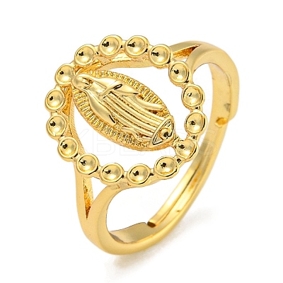Oval with Saint Rack Plating Brass Adjustable Ring Components RJEW-I105-02G-1