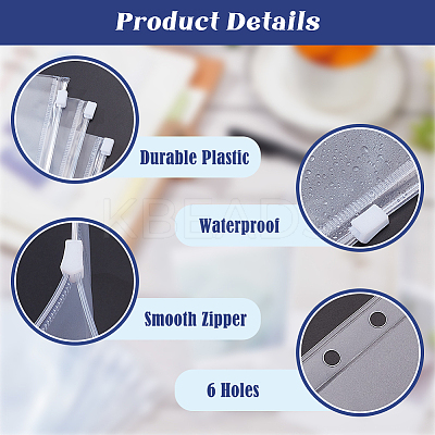 Transparent PVC 6-Ring Binder Zip Top Storage Bags ABAG-WH0038-48A-1