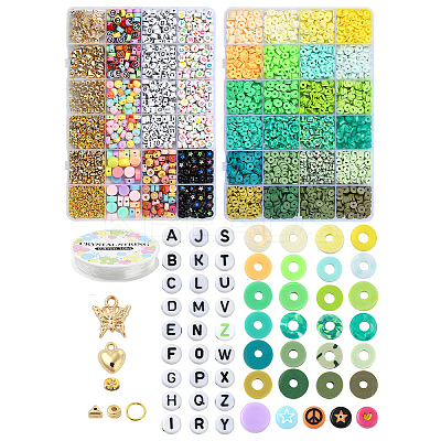 DIY Flat Round Handmade Polymer Clay & Acrylic Beads Bracelets Making Kits DIY-YW0011-08-1