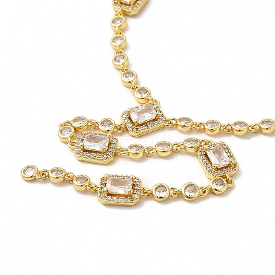 Clear Cubic Zirconia Rectangle Lariat Necklace NJEW-E074-05G-1