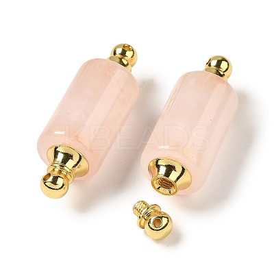 Natural Rose Quartz Connector Charms G-Z039-01G-03-1