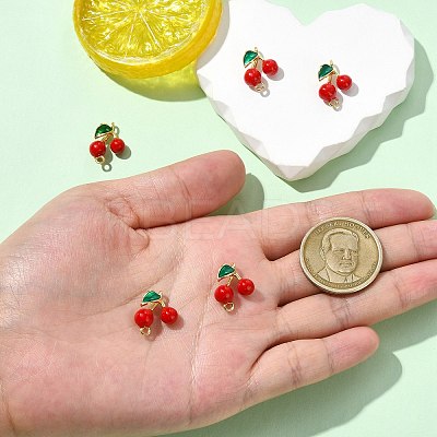5Pcs Brass FireBrick Enamel Connector Charms KK-CJ0003-26A-1