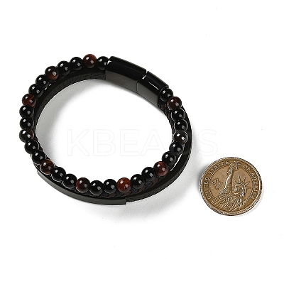 Natural Tiger Eye & Glass Round Beaded Bracelets BJEW-G732-02B-1