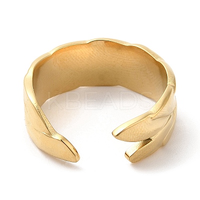 304 Stainless Steel Leaf Open Cuff Ring for Women RJEW-I098-07G-1