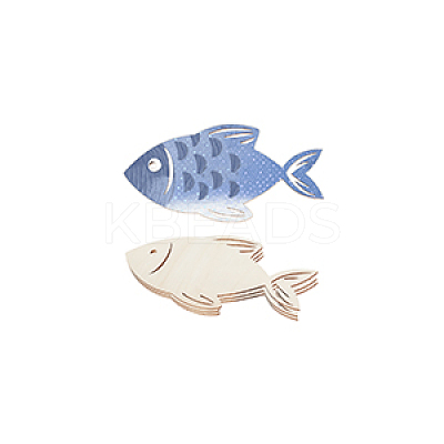 2Pcs Fish Unfinished Wood Cutouts Ornaments WOCR-WH0002-01-1