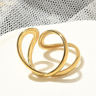 Ion Plating(IP) 304 Stainless Steel Open Cuff Ring for Women RJEW-M025-02G-1