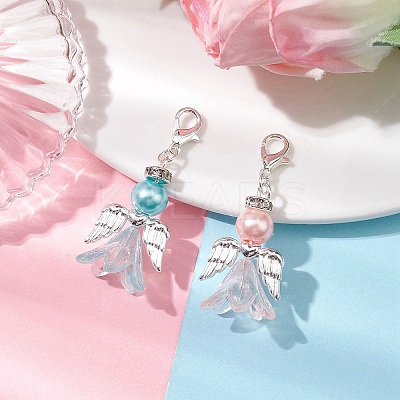 2Pcs 2 Colors Wedding Season Angel Glass Pearl & Acrylic Pendant Decorations HJEW-JM01917-1