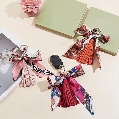 3Pcs 3 Colors PU Imitation Leather Tassel Keychain KEYC-CA0001-30-1