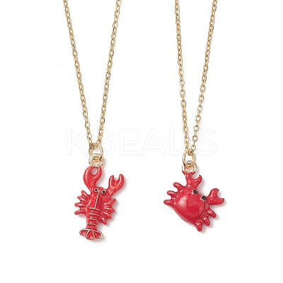 2Pcs 2 Styles Ocean Red Crab & Lobster Alloy Enamel Pendant 304 Stainless Steel Cable Chain Necklaces NJEW-JN05884-1