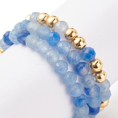 3Pcs 3 Style Natural Gemstone & Brass Beaded Finger Rings with 304 Stainless Steel Heart Charms for Women RJEW-JR00471-1
