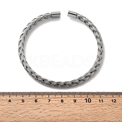 Braided 304 Stainless Steel Cuff Bangles for Women BJEW-A067-07P-1