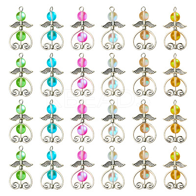 24Pcs 6 Colors Synthetic Moonstone Dyed Pendants with Antique Silver Plated Alloy Wing FIND-TA0003-86-1