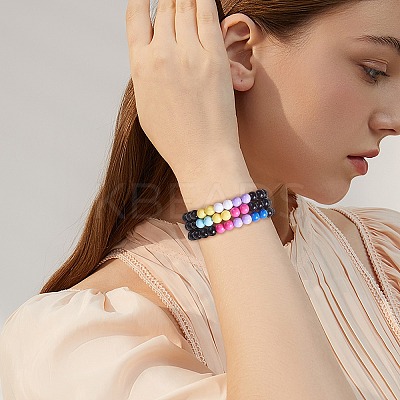 Acrylic Round Beaded Stretch Bracelet for Women BJEW-SW00066-01-1