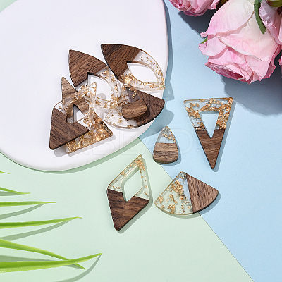 10Pcs 5 Styles Wood and Resin Pendants FIND-YW0008-21-1