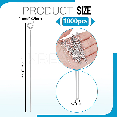 1000Pcs 304 Stainless Steel Eye Pins STAS-PH0007-06-1
