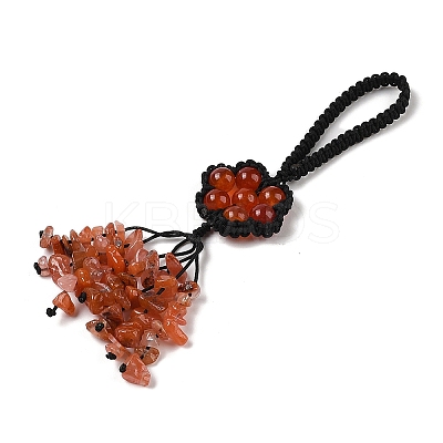 Flower Natural Agate Braided Thread Pendant Decorations HJEW-K046-04F-1