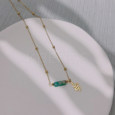 Dyed Synthetic Imperial Jasper & Stainless Steel Snake Pendant Ball Chain Necklaces for Women YH4149-1-1