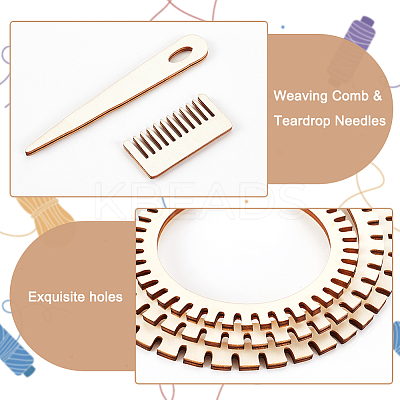 Gear Shape Wooden Cicular Weaving Loom Sets WOOD-WH0029-09-1