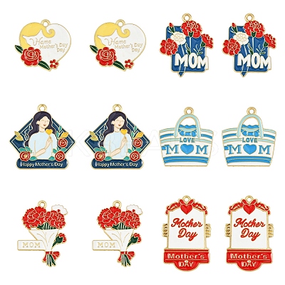 24Pcs 6 Styles Mother's Day Alloy Enamel Pendants FIND-FS0003-90-1