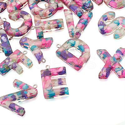 26Pcs 26 Letters Transparent Epoxy Resin Pendants CRES-TA0001-15-1