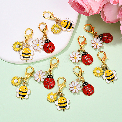 10Pcs 2 Styles Bees & Ladybird Alloy Enamel Pendant Decorations HJEW-YW00144-1