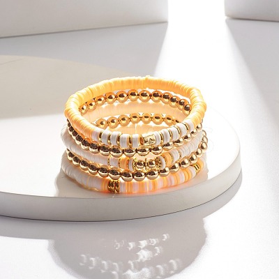 5Pcs 5 Style Synthetic Hematite & Polymer Clay Heishi Beads Stretch Bracelets Set BJEW-JB07533-01-1